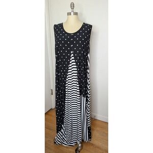 Sun Kim Size XL Oversized Abstract Polka Dot A-Line Dress Lagenlook Art-To-Wear